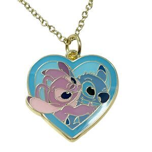 Disney Parks Lilo & Stitch Angel Heart Charm Necklace 18-21" Signed Gold Tone